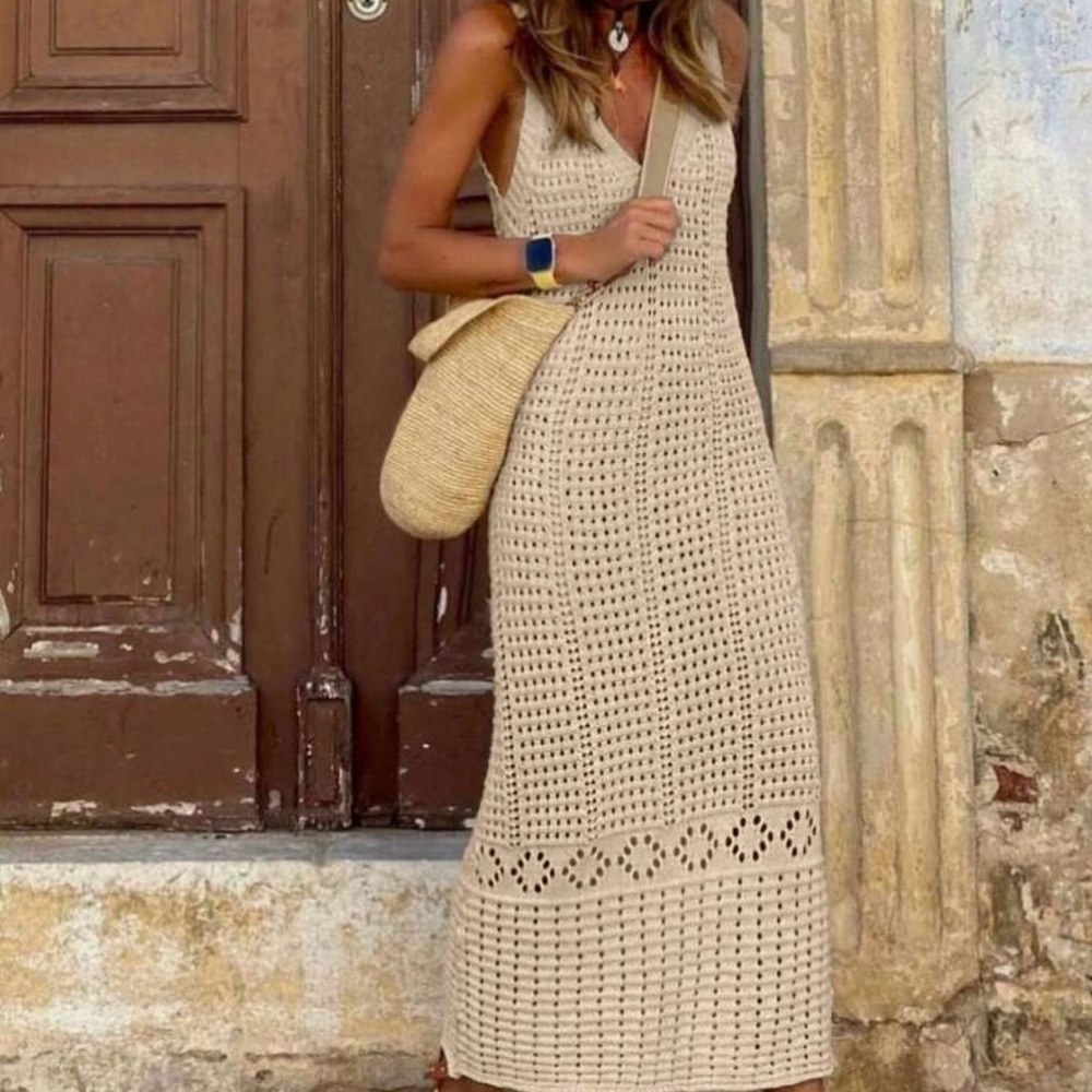 SHEIN Cream Crochet Maxi Dress